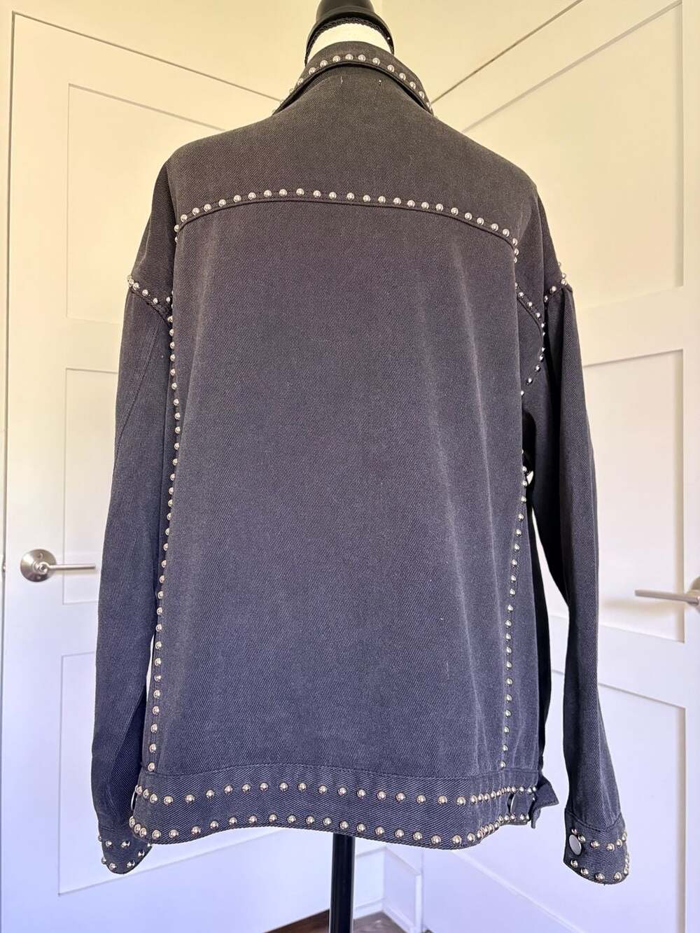 POL Studded Black Denim Jacket | Western Chic Oversized | Ladies Medium - Picture 2 of 10